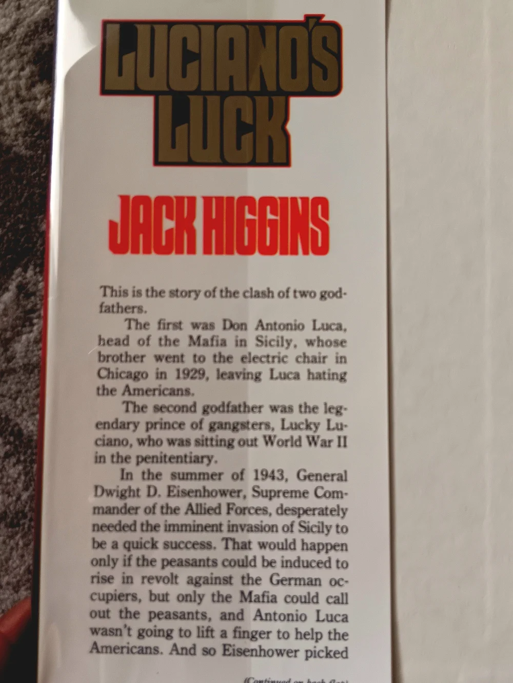 1981 Jack Higgins Luciano's Luck First Edition Hardcover | Stein & Day |
